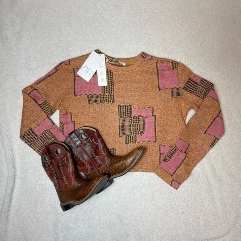 New Zara Cropped Crewneck Colourful Light Sweater - Picture 7 of 15